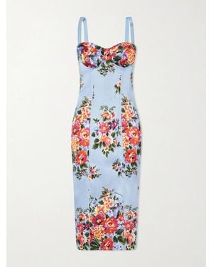 Dolce & Gabbana Floral-Print Satin Bustier Midi Dress - White