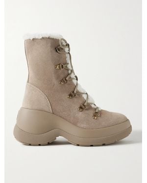 Moncler Resile Trek Plush-Trimmed Suede Ankle Boots - Natural