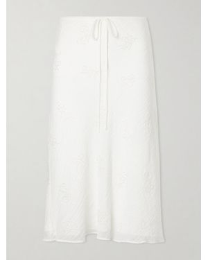 STAUD Lucia Bead-Embellished Crinkled Modal-Blend Organza Midi Skirt - White