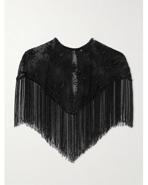 Alix Of Bohemia Flou Night Ride Crystal-Embellished Fringed Cotton-Tulle Cape - Black