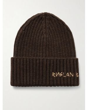 Ruslan Baginskiy Embroidered Ribbed Merino Wool Beanie - Black