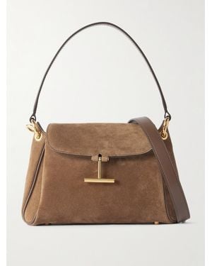 Tom Ford Tara Kleine Schultertasche Aus Veloursleder Mit Lederbesätzen - Braun