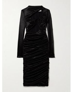 Isabel Marant Rayana Cutout Gathered Metallic Hammered Silk-Blend Satin Midi Dress - Black