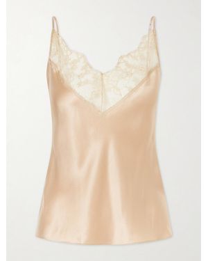Carine Gilson Lace-Trimmed Silk-Satin Camisole - Natural