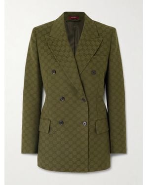 Gucci Double-Breasted Jacquard Cotton-Blend Canvas Blazer - Green