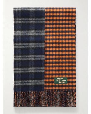 Loewe Fringed Checked Wool And Cashmere-Blend Scarf - Blue