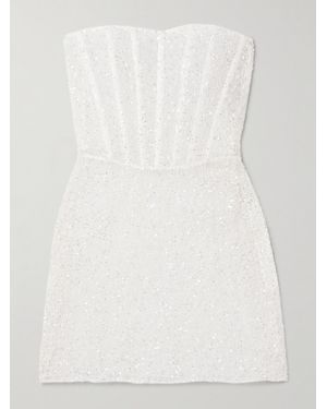 Kiki de Montparnasse Ange Strapless Embellished Lace Mini Dress - Natural