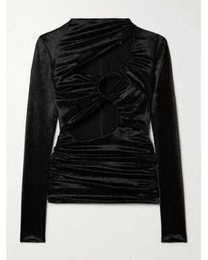 Isabel Marant Rose Cutout Gathered Metallic Hammered Silk-Blend Satin Top - Black