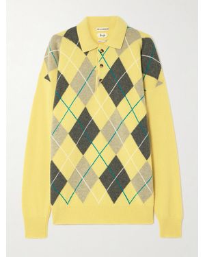 JW Anderson Pringle Argyle Wool Polo Jumper - Yellow