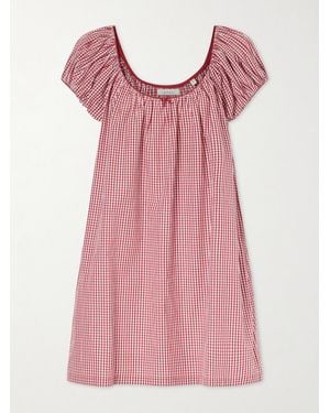 Doen Julia Gathered Checked Organic Cotton Midi Dress - Pink