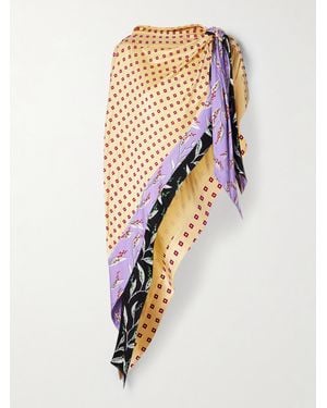 Rabanne Draped Flocked Printed Satin Shawl - White