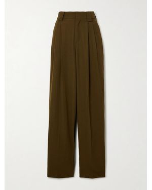 Petar Petrov Evidence Pleated Wool-Blend Twill Wide-Leg Trousers - Green