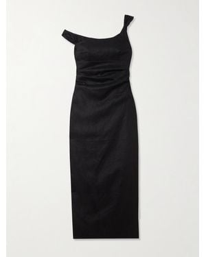 SIR. Twisted Ruched Linen Midi Dress - Black