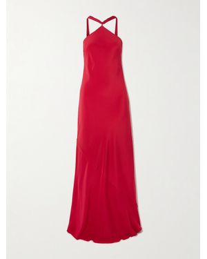 Cult Gaia Pheobe Fringed Silk-Chiffon Halterneck Maxi Dress - Red