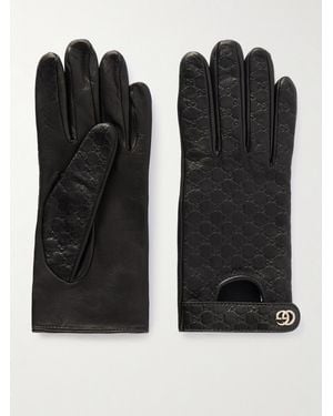 Gucci Debossed Leather Gloves - Schwarz