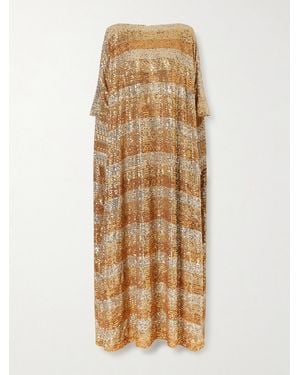 ‎Dima Ayad Striped Sequined Crepe Kaftan - Mettallic