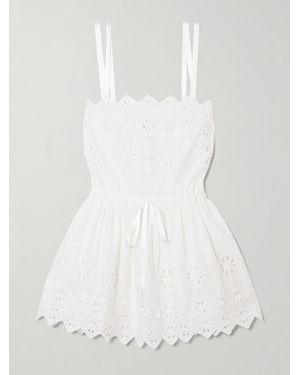 Miguelina Brielle Rhombus Embroidered Scalloped Poplin Mini Dress - White