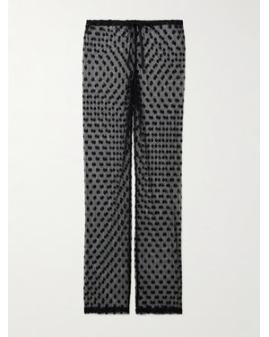 Dries Van Noten Polka-Dot Cotton-Blend Mesh Wide-Leg Pants - Grau
