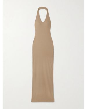 ÉTERNE Ribbed Jersey Halterneck Maxi Dress - Natural