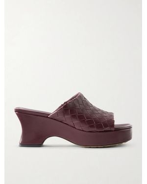 Bottega Veneta Rosita Intrecciato Leather Wedge Mules - Brown