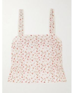 Posse Charlotte Lace-Trimmed Floral-Print Cotton Top - Natural
