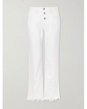 Isabel Marant High-Waist Fringed Embroidered Organic Straight-Leg Jeans - White