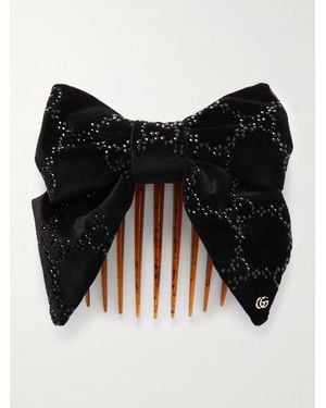 Gucci Crystal-Embellished Cotton-Blend Velvet Hair Clip - Black