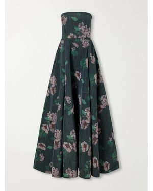 BERNADETTE Isa Strapless Floral-Print Taffeta Gown - Blue
