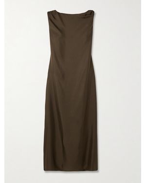 Loulou de Saison Moun Knotted Draped Silk-Twill Midi Dress - Natural