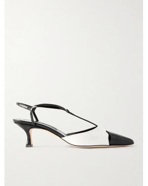Manolo Blahnik Turgimod 50 Zweifarbige Pumps Aus Lackleder - Weiß