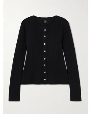 Leset Pointelle-Knit Cotton Cardigan - Schwarz