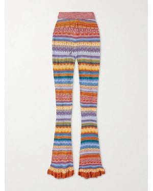 Etro Striped Open-Knit Cotton Straight-Leg Trousers - White