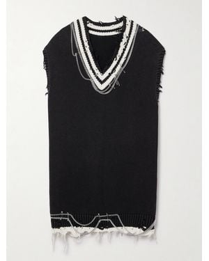 R13 Distressed Embellished Striped Cotton Mini Dress - Black