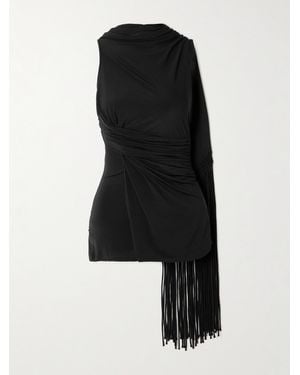 Faithfull the Brand Laon Macramé-Trimmed Draped Gathered Stretch-Jersey Top - Black