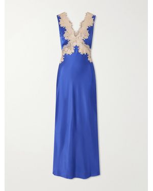 RIXO London Lysandra Lace-Trimmed Satin Midi Dress - Blue
