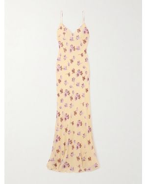 Self-Portrait Crystal-Embellished Floral-Print Georgette Maxi Dress - Natural
