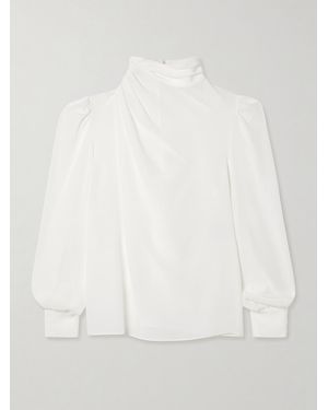 Alessandra Rich Draped Silk Crepe De Chine Turtleneck Blouse - White
