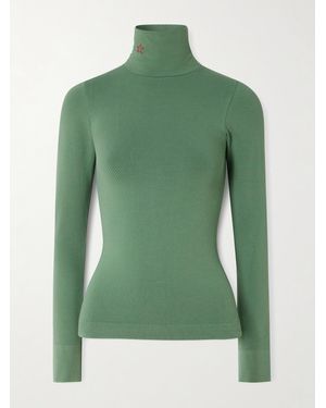 Perfect Moment Ribbed Thermal Modal-Blend Turtleneck Top - Green