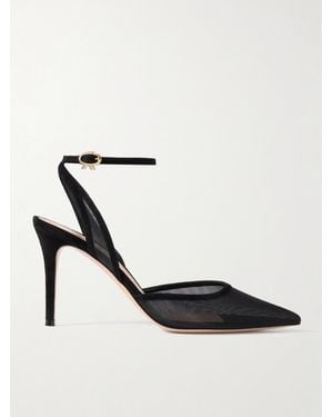 Gianvito Rossi 85 Pumps Aus Mesh Mit Velourslederbesätzen - Weiß