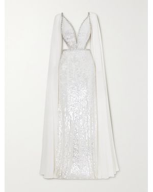 Jenny Packham Cape-Effect Embellished Tulle And Chiffon Gown - White