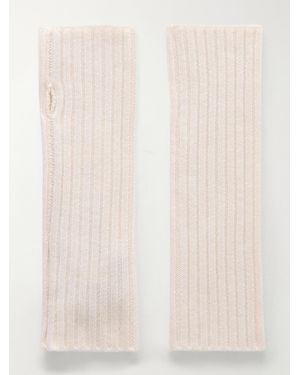 Yves Salomon Ribbed Cashmere Fingerless Mittens - Natural