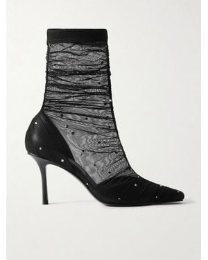 Jimmy Choo Lotta 85 Embellished Mesh Sock Boots - Black