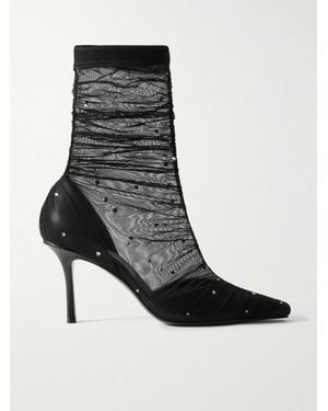 Jimmy Choo Lotta 85 Embellished Mesh Sock Boots - Black
