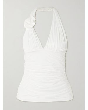 Maygel Coronel Galini Appliquéd Ruched Stretch-Jersey Halterneck Top - White