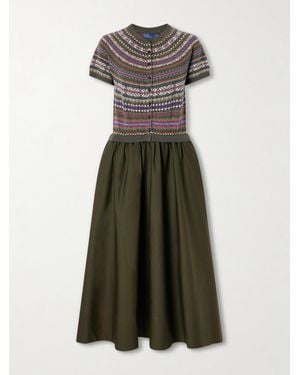 Polo Ralph Lauren Striped Wool, Cotton And Cashmere-Blend Midi Dress - Green