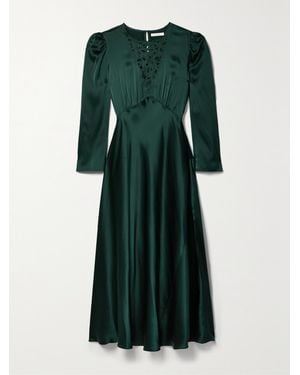 Doen Melinda Midikleid Aus Seidensatin Mit Stickereien - Grün