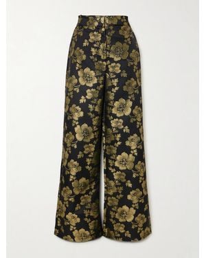 D'Estree Beatrice Hose Mit Weitem Bein Aus Brokat Mit Blumenmuster - Grün