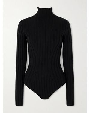 Alaïa Ribbed Wool Turtleneck Bodysuit - Black