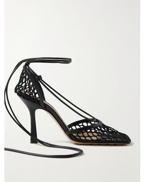 Bottega Veneta Lace-up Leather-trimmed Mesh Court Shoes - Black