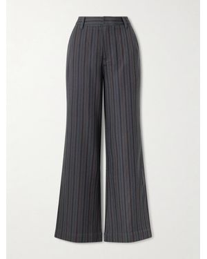 The Elder Statesman Striped Wool And Cashmere-Blend Twill Pants - Gray